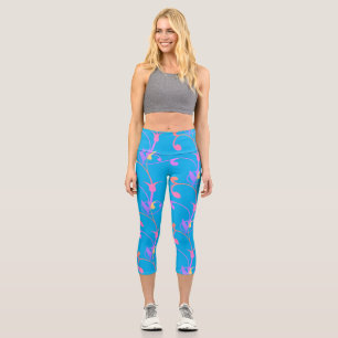 Leggings Capri Patrón Floral Brillante Azul y Rosa de Chica Moder