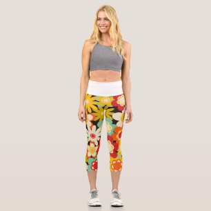 Leggings Capri Patrón floral brillante retro curado