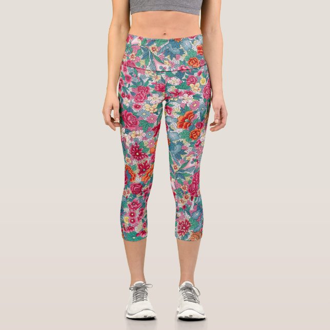 Leggings Capri Patrón floral chino colorido (Anverso)