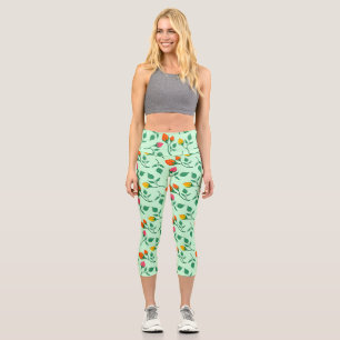 Leggings Capri Patrón floral con flores subió de color