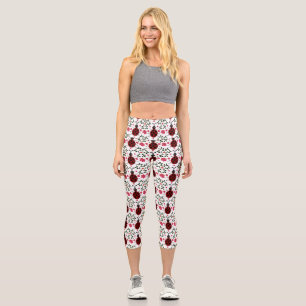 Leggings Capri Patrón floral continuo de mariquita linda  