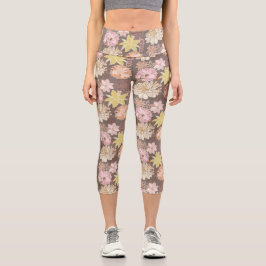 Leggings Capri Patrón floral de asfalto boho rústico