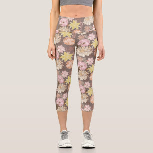Leggings Capri Patrón floral de asfalto boho rústico