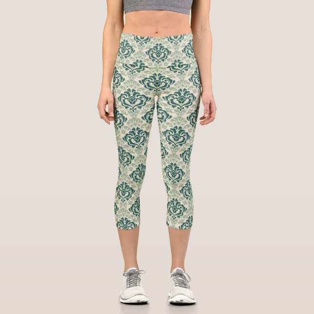 Leggings Capri Patrón floral de Damasco Ornamental de lujo clásic (Anverso)