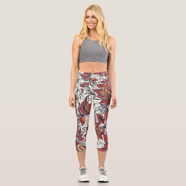 Leggings Capri Patrón floral de flores (Anverso)