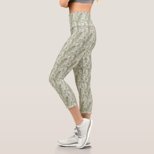 Leggings Capri Patrón floral de Green Leafy Garden