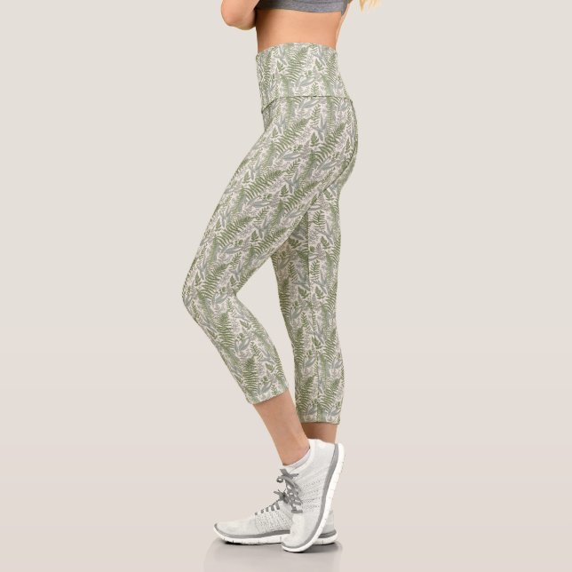 Leggings Capri Patrón floral de Green Leafy Garden (Izquierda)