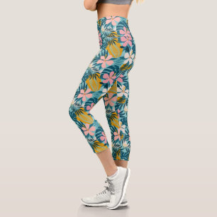 Leggings Capri Patrón floral de Hibiscus tropical