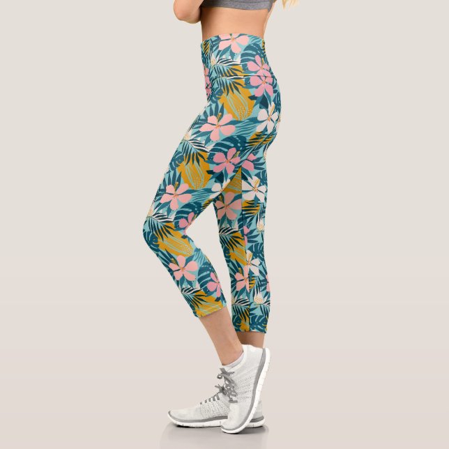 Leggings Capri Patrón floral de Hibiscus tropical (Izquierda)