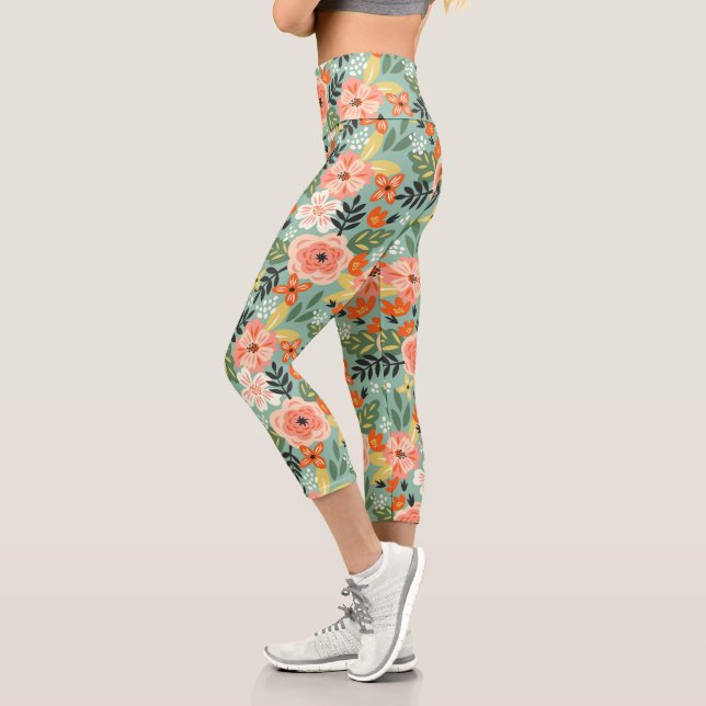 Leggings Capri Patrón floral de jardín (Izquierda)