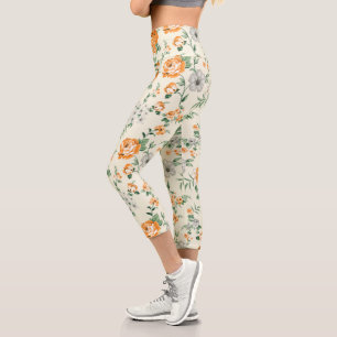 Leggings Capri Patrón floral de jardín amarillo suave