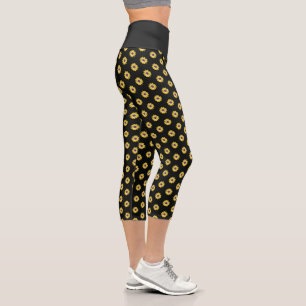 Leggings Capri Patrón floral de margarita africana amarilla sobre
