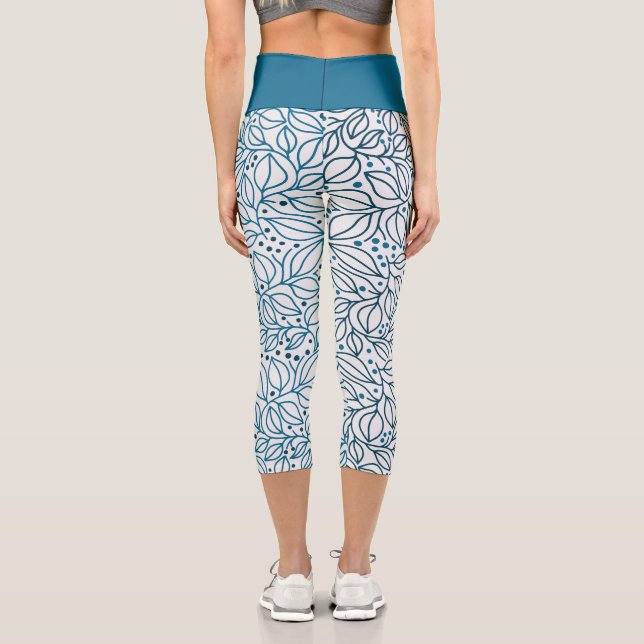 Leggings Capri Patrón floral de Navidades azules (Reverso )