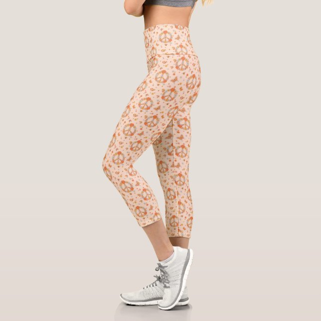 Leggings Capri Patrón floral de paz naranja (Izquierda)