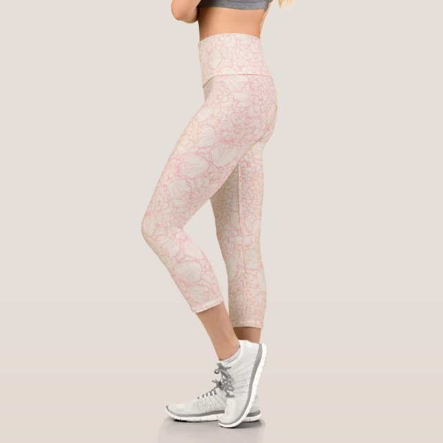 Leggings Capri Patrón floral de peones rosados (Izquierda)