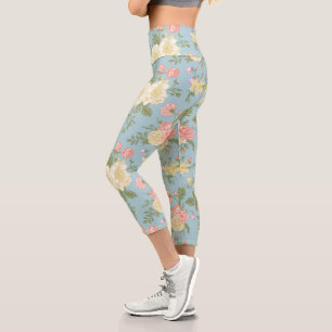 Leggings Capri Patrón floral de Peony Garden
