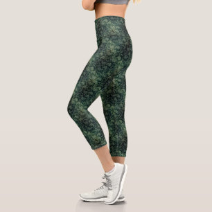 Leggings Capri Patrón floral elegante adamascado verde