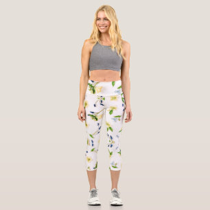 Leggings Capri Patrón floral franco-blanco de verano