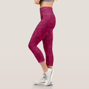 Leggings Capri Patrón floral liso retro rojo