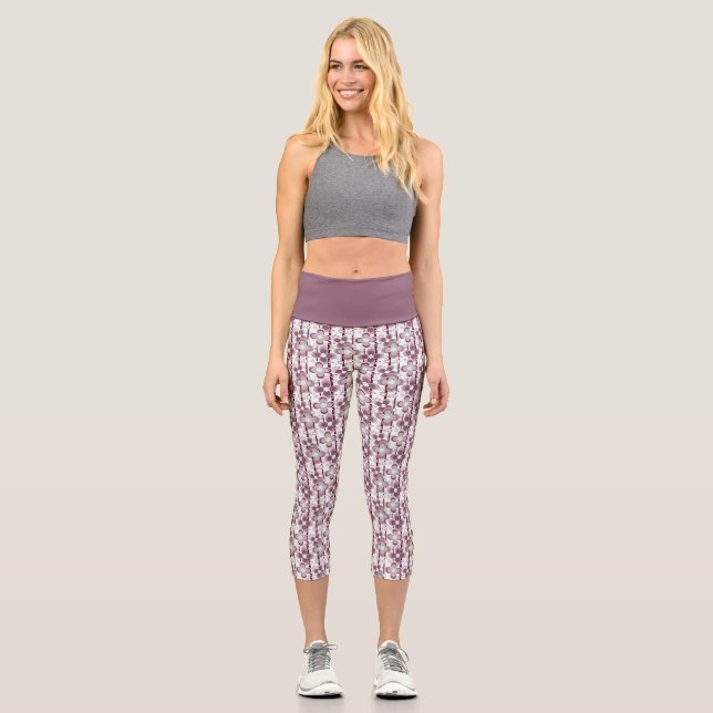 Leggings Capri patrón floral marrón y blanco (Anverso)
