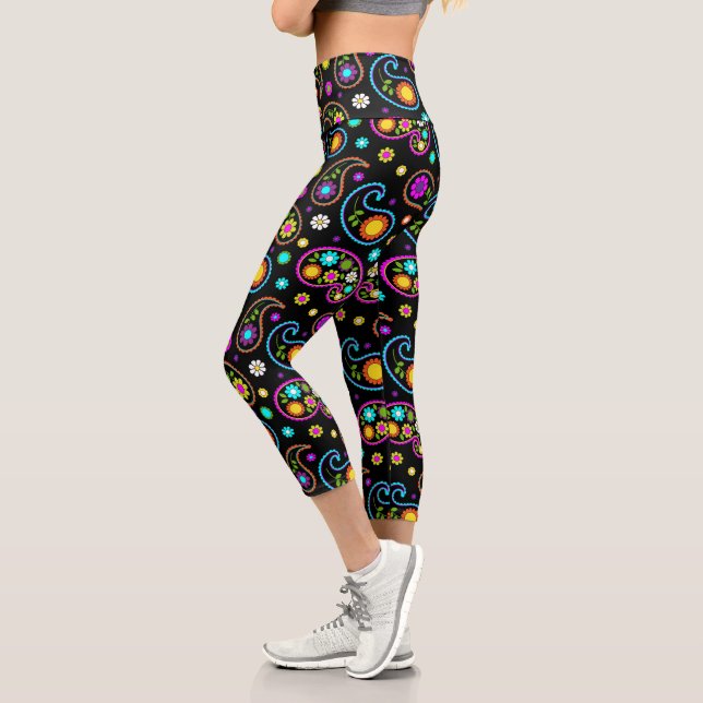 Leggings Capri Patrón floral Neon Paisley moderno (Izquierda)