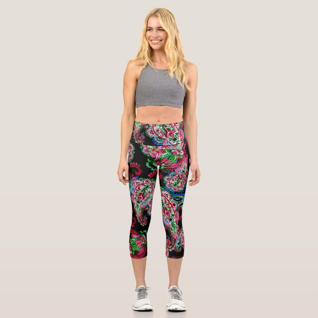 Leggings Capri Patrón Floral Paisley, Origen Étnico. (Anverso)