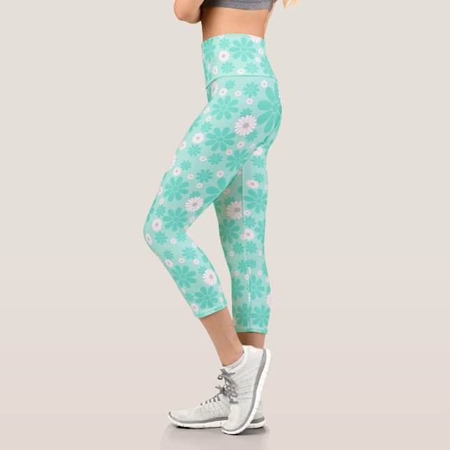 Leggings Capri Patrón Floral Pastel MINT (Izquierda)