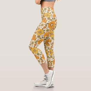 Leggings Capri Patrón floral retro Naranja vintage