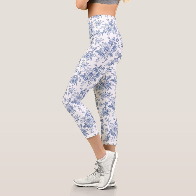 Leggings Capri Patrón floral Rosa azul vintage (Izquierda)
