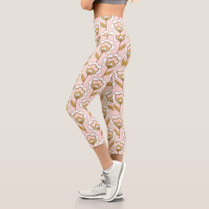 Leggings Capri Patrón floral rosa de los jardines retro
