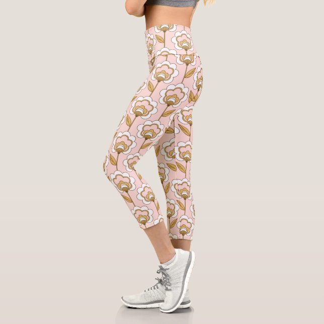 Leggings Capri Patrón floral rosa de los jardines retro (Izquierda)