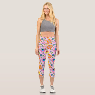 Leggings Capri Patrón floral rosado de Plaza Sésamo