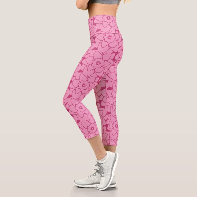 Leggings Capri Patrón floral rosado trendy fitness atlético (Izquierda)
