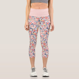 Leggings Capri Patrón floral sin inconvenientes Belleza Flor Vint