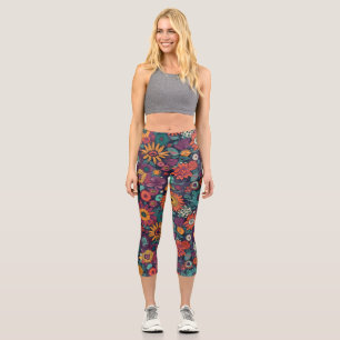 Leggings Capri Patrón floral, un ramo de flores coloridas