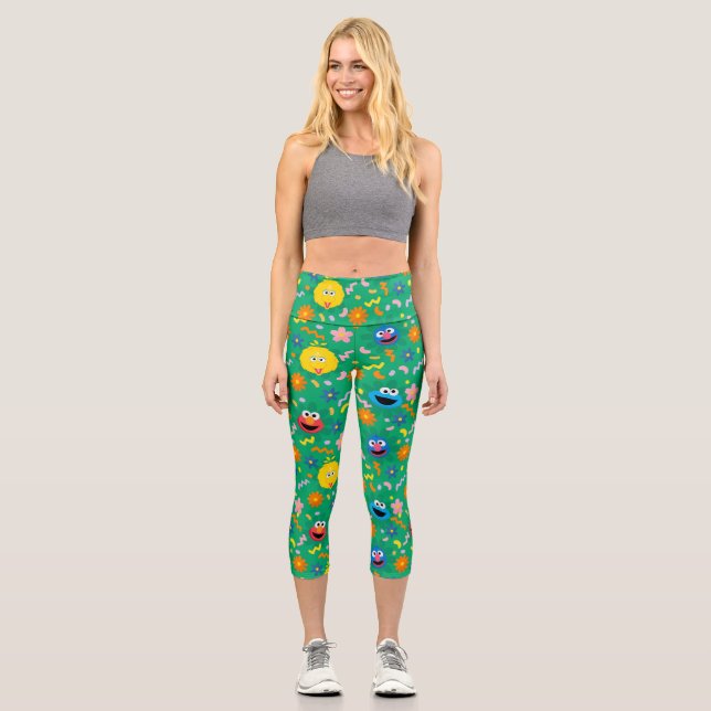 Leggings Capri Patrón floral verde de Plaza Sésamo (Anverso)