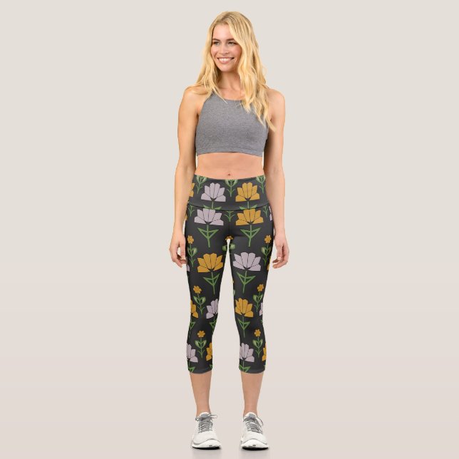 Leggings Capri Patrón floral vibrante (Anverso)
