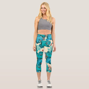 Leggings Capri Patrón floral vintage, flores delicadas.