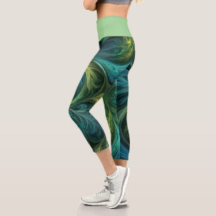 Leggings Capri Patrón fractal AI verde azul