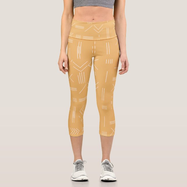 Leggings Capri Patrón geométrico amarillo moderno y grandioso (Anverso)