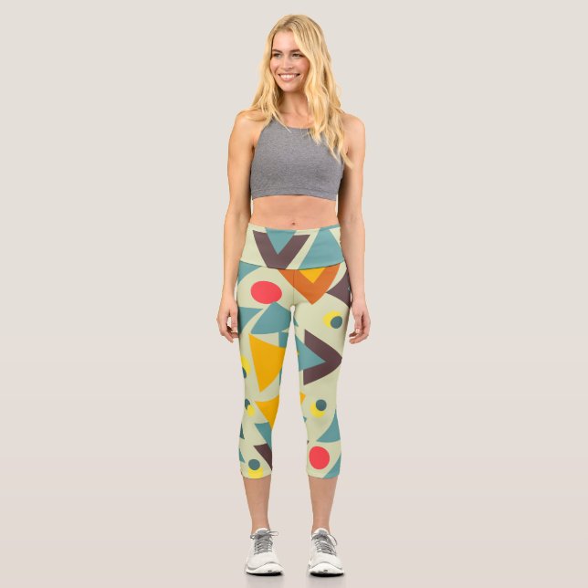 Leggings Capri Patrón geométrico clásico moderno de mediados de l (Anverso)