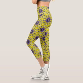 Leggings Capri Patrón Geométrico Cuado Amarillo Púrpura Kaleidosc