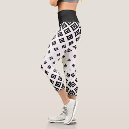 Leggings Capri Patrón geométrico de diamantes en blanco y negro