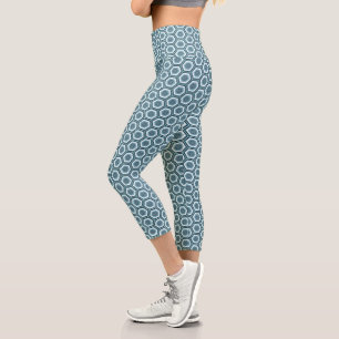 Leggings Capri Patrón geométrico de hexágono gris azul