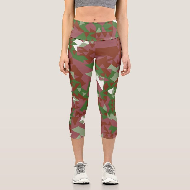 Leggings Capri Patrón geométrico ecléctico de Navidad retro mod (Anverso)