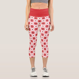 Leggings Capri Patrón geométrico folklórico ucraniano rojo blanco