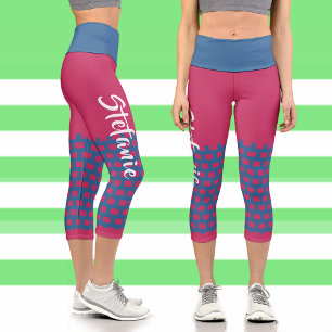 Leggings Capri Patrón geométrico Hibiscus Red-Blue Personalizado 
