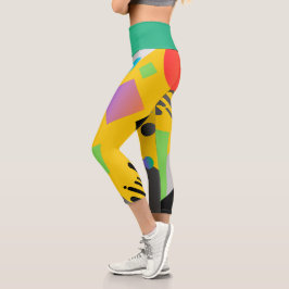 Leggings Capri Patrón geométrico retro colorido Color verde amari