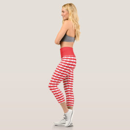 Leggings Capri Patrón geométrico rojo y blanco Piernas capri