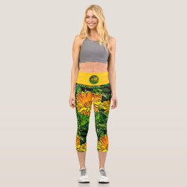Leggings Capri Patrón giratorio naranja amarillo veraniego